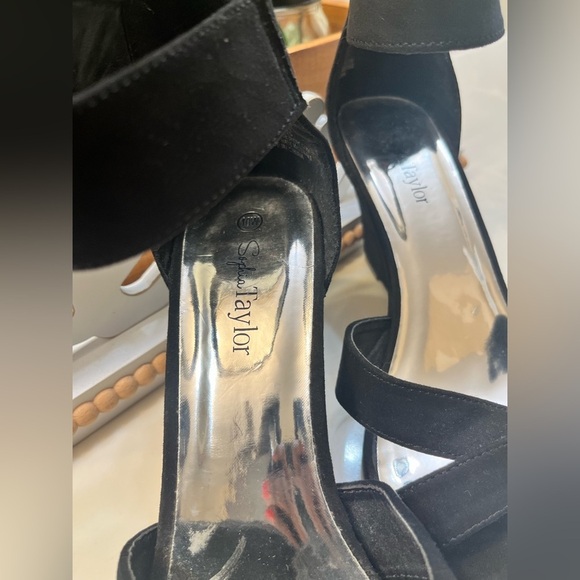 Sophia Taylor Black Low Wedge Ankle Strap Open Toe Shoes 10W - Picture 2 of 11